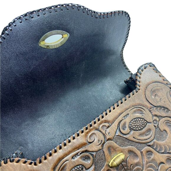 Tooled Leather Purse Boho Western Womens Brown Inner Pockets Crossbody Handbag - Picture 2 of 16